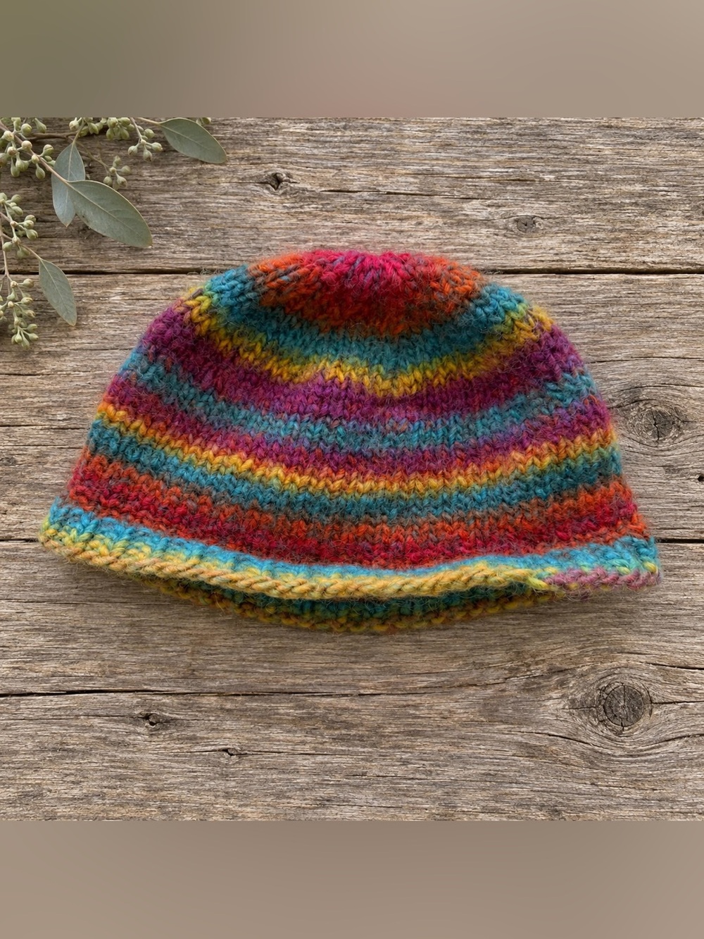 Multicolor Striped Knit Beanie with Rolled Brim, Boho Style